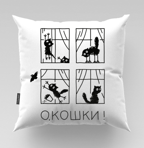 Фотография футболки Веселая карикатура «О, Кошки!» в черно-белом стиле