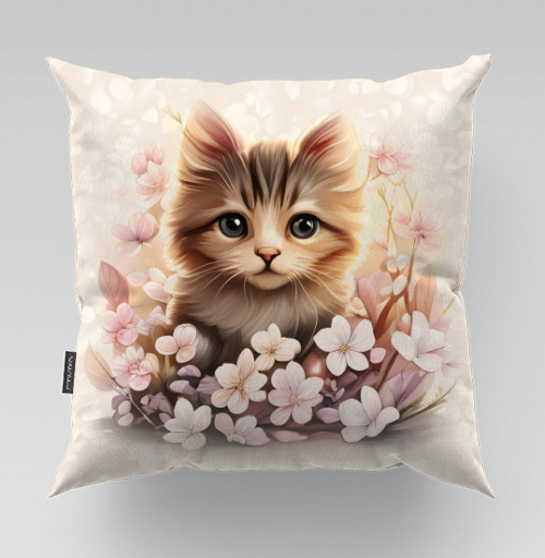 Фотография футболки Милый котёнок и цветы