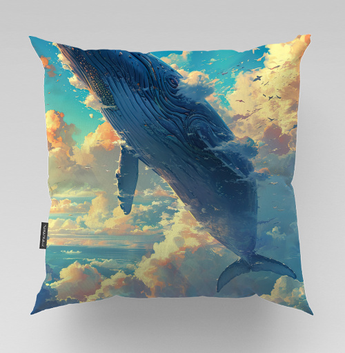 Фотография футболки Летающий синий кит над облаками мечта вдохновение