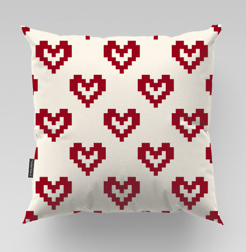 Фотография футболки Пиксельные красные сердца на светлом фоне Pixel Hearts – Сердца