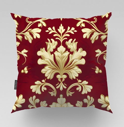 Фотография футболки Золотой дамасский узор на темном бордовом фоне Golden damask pattern