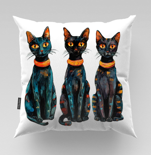 Фотография футболки Три черных кота с оранжевыми глазами / Three Black Cats with Orange Eyes