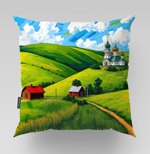 Фотография футболки Village Summer Landscape - Летний сельский пейзаж с золотыми куполами церкви