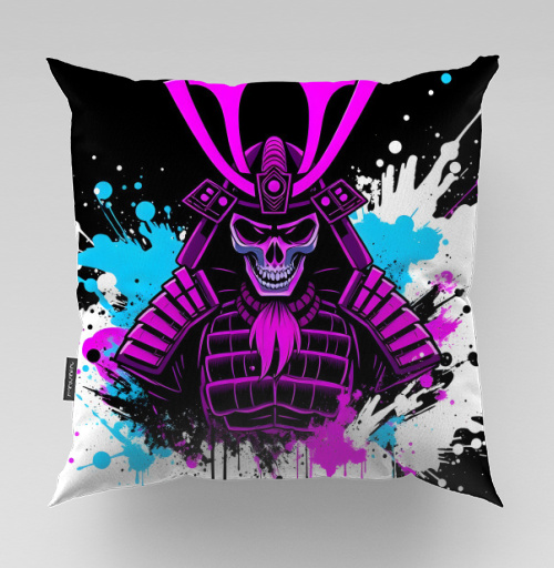 Фотография футболки Neon Cyber Samurai Warrior / Самурай Череп в ярких брызгах краски