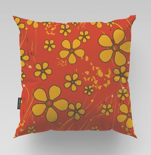 Фотография футболки Yellow Flowers Retro Pattern – Желтые цветы ретро узор оранжевого цвета