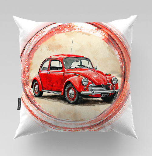 Фотография футболки Винтажный красный жук Red Retro Car ретро автомобиль акварель