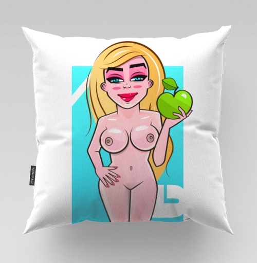 Фотография футболки Nude Eve Apple / Красивая блондинка с сочным зеленым яблоком Ева Искушение Сад