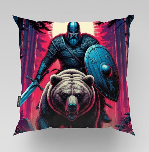 Фотография футболки Viking Warrior Bear / Викинг на медведе в стиле ретроволна медведь воин фэнтези