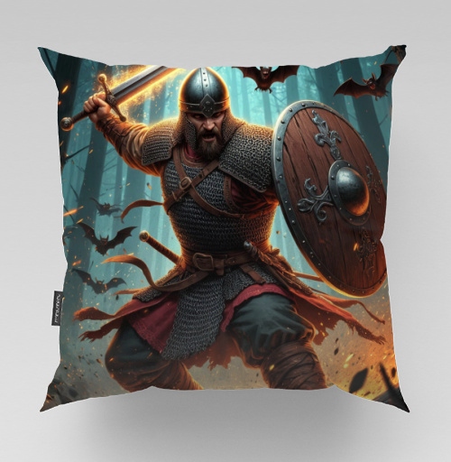 Фотография футболки Viking / Викинг - Яростный викинг с пылающим мечом и щитом воин северная битва