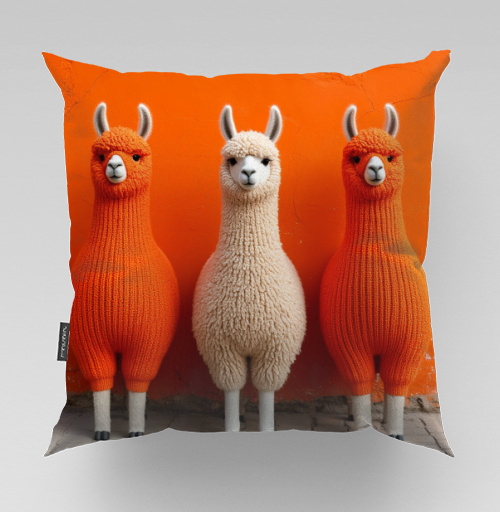 Фотография футболки Llamas in orange sweaters / Ламы в ярких свитерах у оранжевой стены