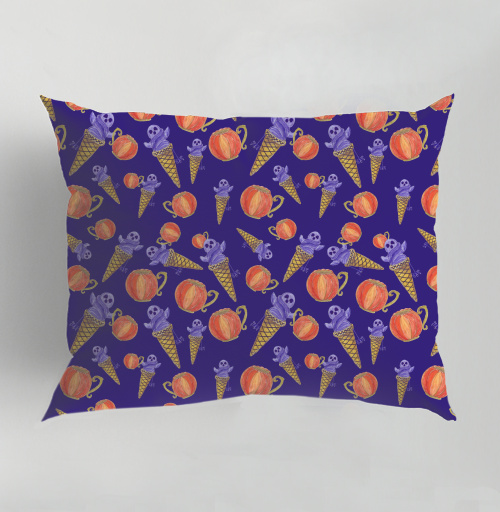 Фотография футболки Halloween Holiday Pumpkin Pattern Темно Фиолетовый Оранжевый Морозное Сладкое