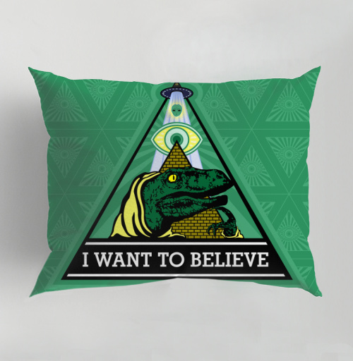 Фотография футболки Велоцираптор Иллюминат с Надписью I WANT TO BELIEVE