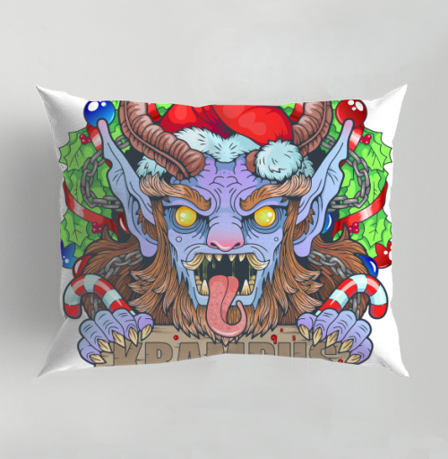 Фотография футболки Яркий принт Крампус с надписью «KRAMPUS IS COMING»