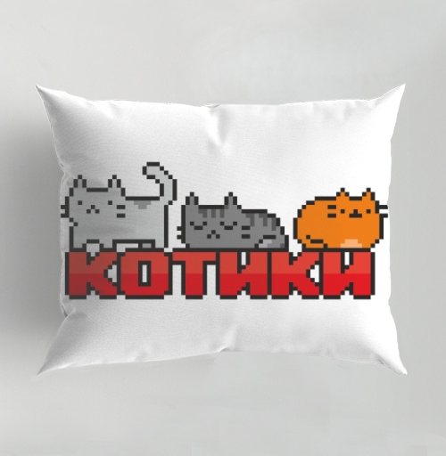 Фотография футболки Милые пиксельные котики на красных буквах котики