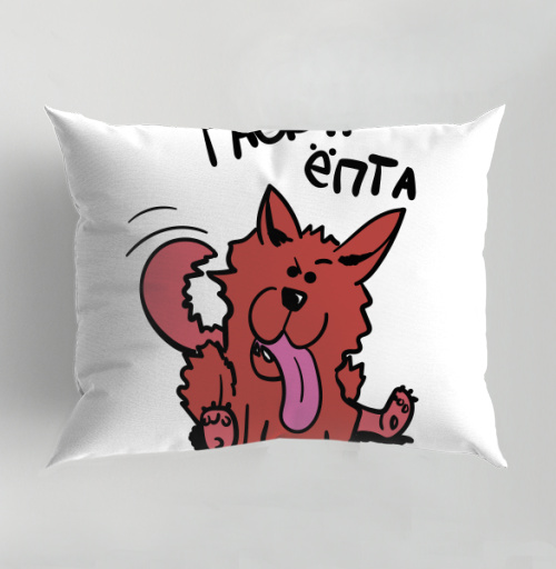 Фотография футболки Веселый рыжий щенок с игривым языком на сером фоне