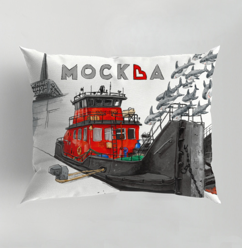 Фотография футболки Red Harbor Tugboat Moscow - Красный портовый буксир Москва у Южного речного вокзала
