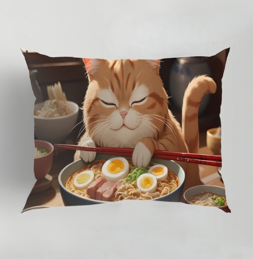 Фотография футболки Милый кот ест азиатский рамен палочками
