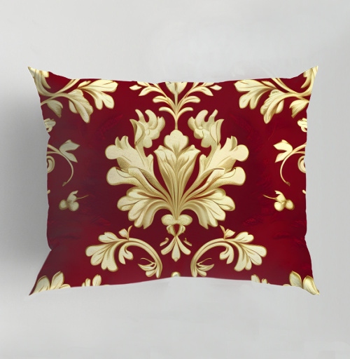 Фотография футболки Золотой дамасский узор на темном бордовом фоне Golden damask pattern