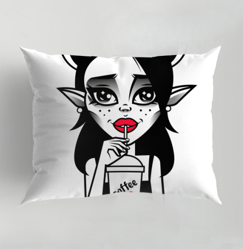 Фотография футболки Stylish Demon Girl Drinking Coffee / Стильная Демонесса Пьет Кофе Сердце