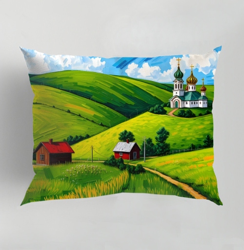 Фотография футболки Village Summer Landscape - Летний сельский пейзаж с золотыми куполами церкви