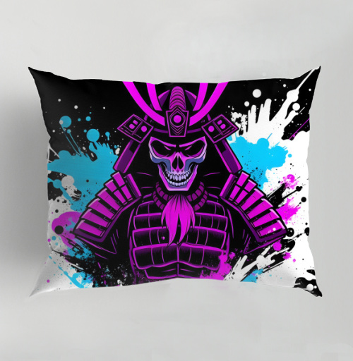 Фотография футболки Neon Cyber Samurai Warrior / Самурай Череп в ярких брызгах краски