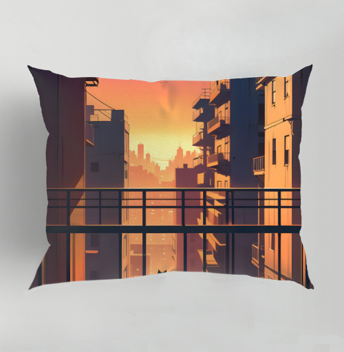 Фотография футболки Silhouette Cat Watching City Sunset Силуэт кота смотрящего на закат города