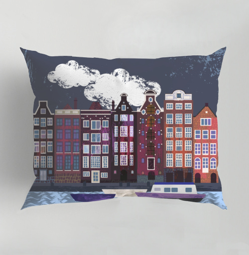 Фотография футболки Вечерние дома Амстердама Amsterdam houses на фоне ночного города