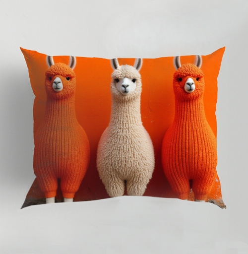 Фотография футболки Llamas in orange sweaters / Ламы в ярких свитерах у оранжевой стены