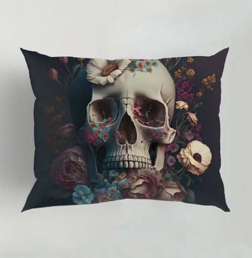 Фотография футболки Череп с нежными цветами в реалистичной живописной композиции