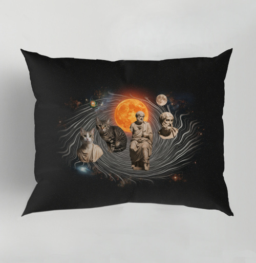 Фотография футболки Коты и статуи античных философов в космосе
