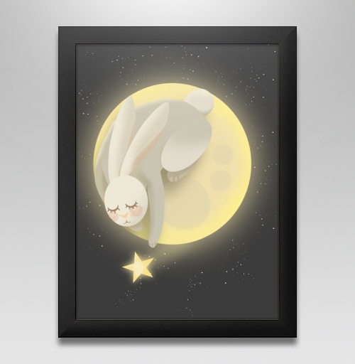 Фотография футболки Волшебная ночная сказка золотая звездочка спящий белый кролик