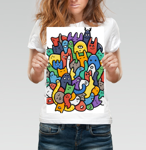 Фотография футболки Весёлое собрание мультяшных монстров doodle art