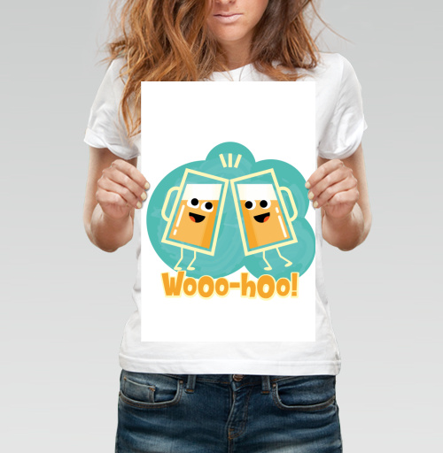 Фотография футболки Весёлый тост с пивными бокалами Wooo-hoo!