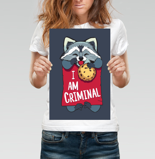 Фотография футболки Милая футболка с енотом и надписью I AM CRIMINAL