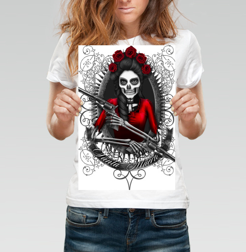 Фотография футболки Картина Santa Muerte: мистический скелет в красном платье