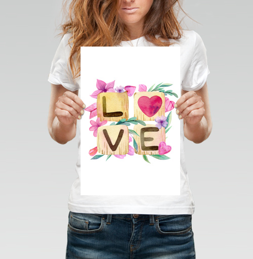 Фотография футболки Декоративная композиция LOVE с акварельным сердцем