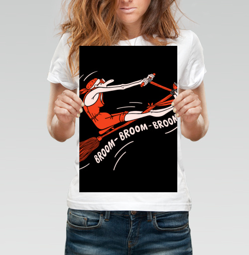 Фотография футболки Женщина на метле гонка скорость движение Broom Broom