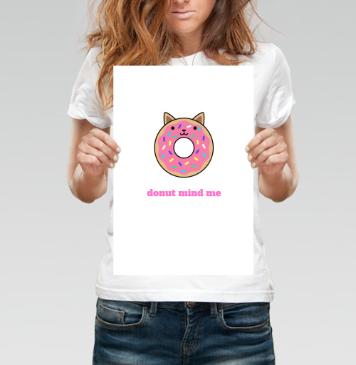 Фотография футболки Милый пончик-кошка с надписью Donut Mind Me