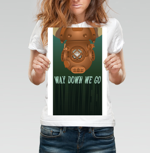 Фотография футболки Погружение вглубь моря с подводным шлемом Way down we go