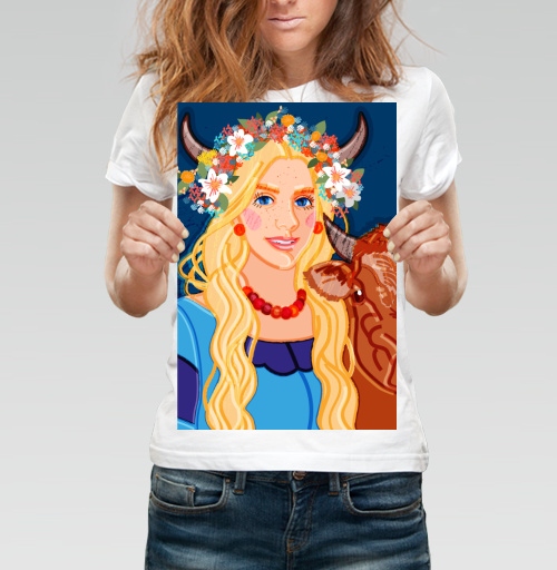Фотография футболки Taurus Woman – Золотистая Девушка Телец в цветочном венке символ знак зодиака