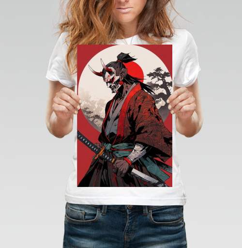 Фотография футболки Warrior Demon in Traditional Kimono / Воин демон самурай в маске