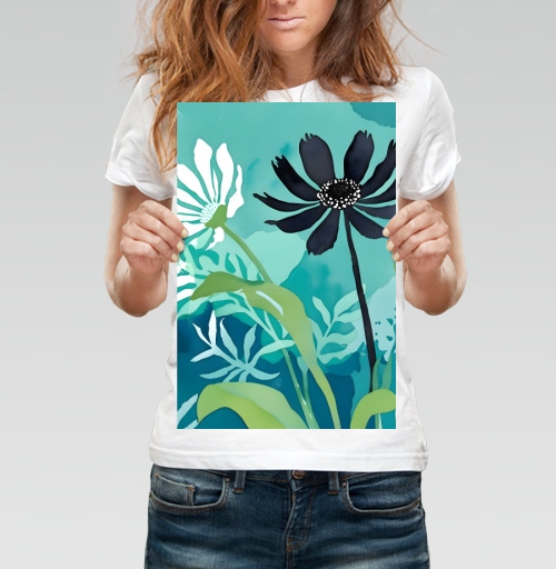 Фотография футболки Modern Teal Floral Composition / Абстрактная бирюзовая цветочная композиция
