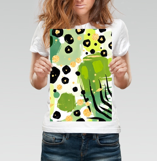 Фотография футболки Яркие зеленые джунгли золотая абстракция Abstract tropical jungle