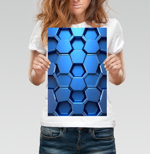 Фотография футболки Futuristic Digital Abstract – Синий металлический шестигранник