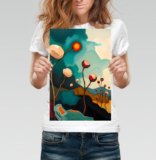 Фотография футболки Surreal Flower Garden Абстрактные цветы тянутся к сияющему теплому солнцу