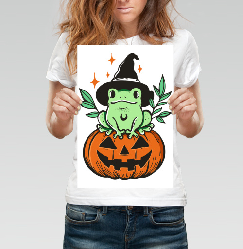 Фотография футболки Witch Frog Pumpkin / Ведьма Лягушка Магия Хэллоуина Октябрь