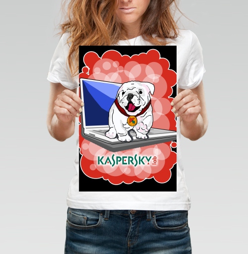 Фотография футболки Дружелюбный белый бульдог Kaspersky — символ защиты