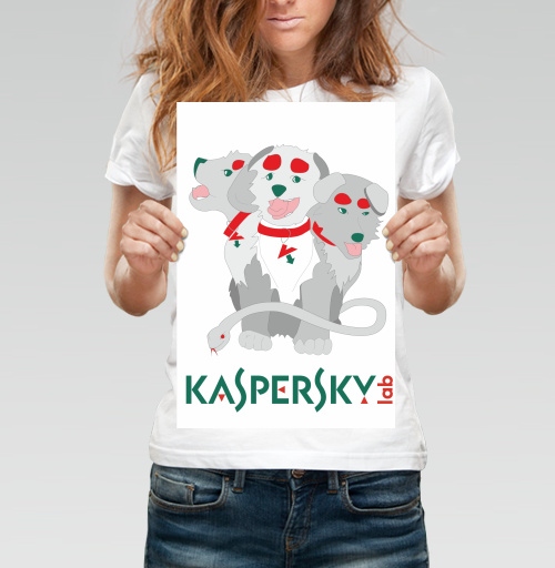 Фотография футболки Мультяшный трёхглавый Цербер Kaspersky – Защита и стиль