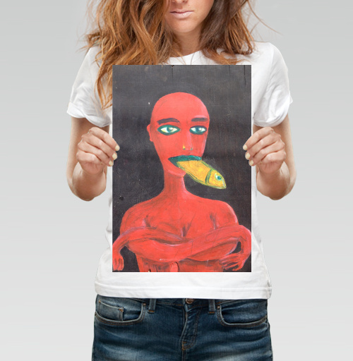 Фотография футболки Red woman with a fish in his mouth