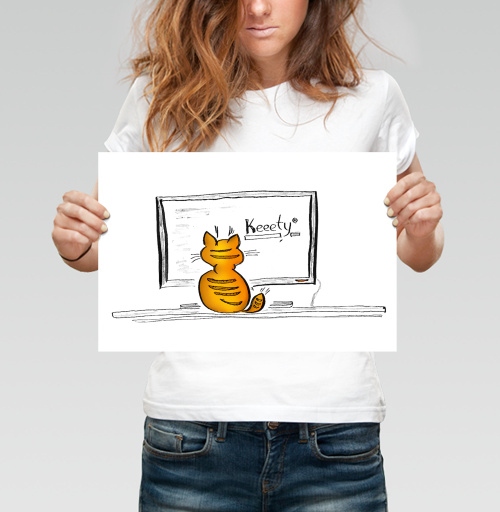 Фотография футболки Оранжевый кот у доски с надписью Keeety